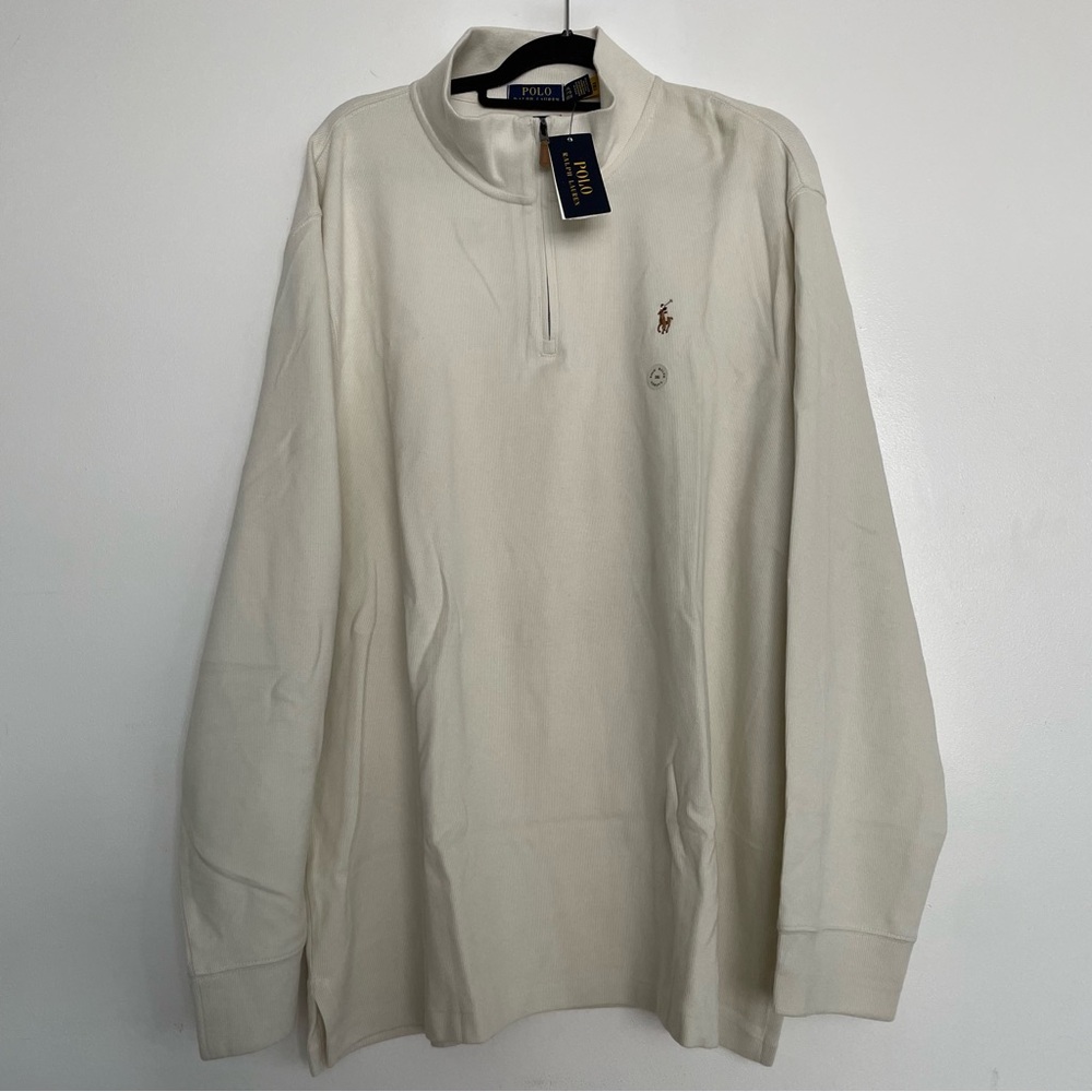Men’s Polo Ralph Lauren Estate-Rib Quarter-Zip Pullover Parchment Cream XXL